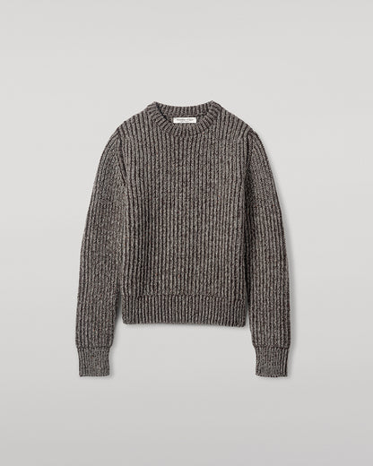 Johnstons of Elgin AW25 Women's Knitwear Peregrine Donegal & Molasses High Neck Donegal Cashmere Brown Jumper Close Up KAC05590Q25393
