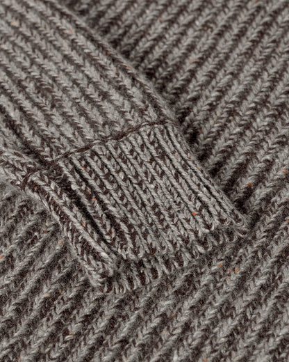 Johnstons of Elgin AW25 Women's Knitwear Peregrine Donegal & Molasses High Neck Donegal Cashmere Brown Jumper Close Up KAC05590Q25393
