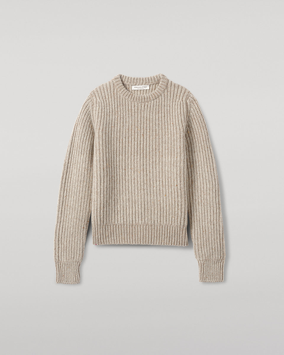 Johnstons of Elgin AW25 Women's Knitwear Cream Dun Donegal & Ash High Neck Donegal Cashmere Cream Jumper Close Up KAC05590Q25394