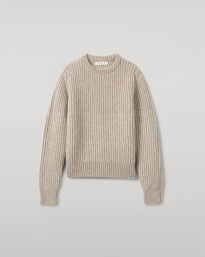 Johnstons of Elgin AW25 Women's Knitwear Cream Dun Donegal & Ash High Neck Donegal Cashmere Cream Jumper Close Up KAC05590Q25394