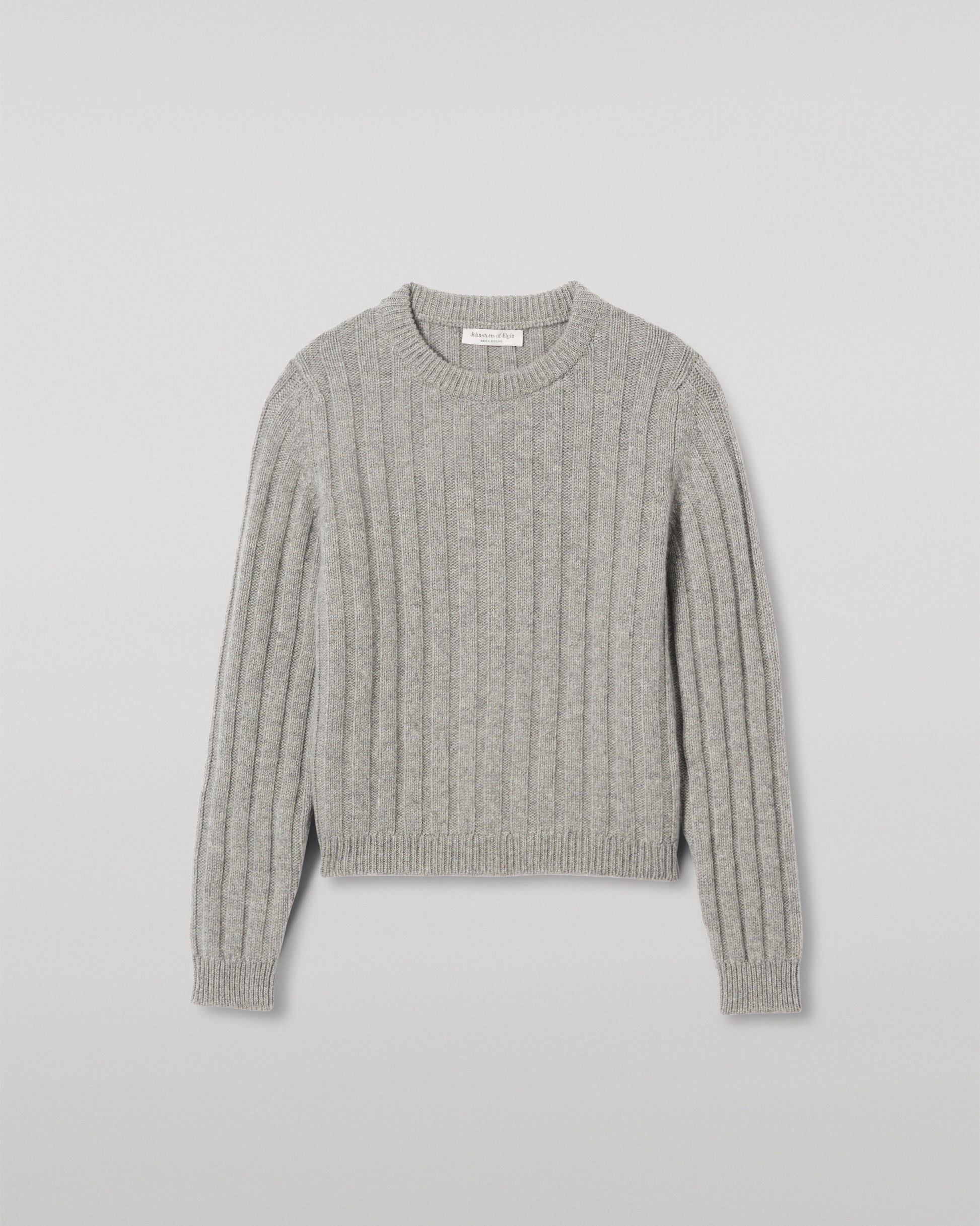 JOHNSTONS OF ELGIN WOMENS LECHT CREW SWEATER GREY 100% CASHMERE KAC05706HA0400