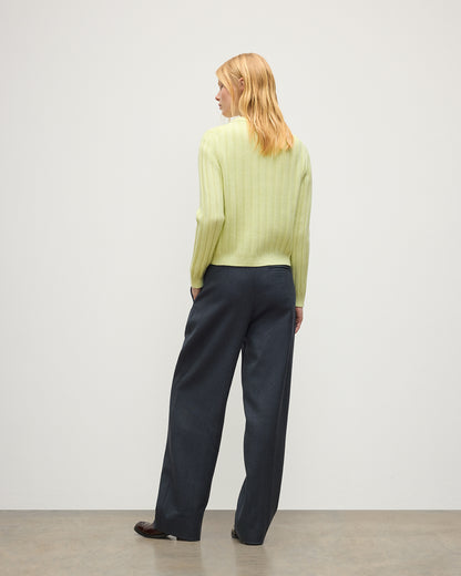 JOHNSTONS OF ELGIN LECHT CREW SWEATER PETITE CASHMERE FLAT RIB ROUND NECK SWEATER - 8 PLY LIGHT YELLOW 100% CASHMERE KAC05706HF0025