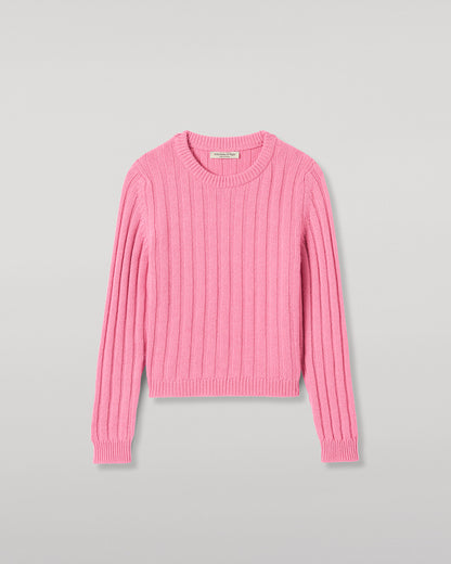 JOHNSTONS OF ELGIN LECHT CREW SWEATER PETITE CASHMERE FLAT RIB ROUND NECK SWEATER - 8 PLY PINK 100% CASHMERE KAC05706SE5394