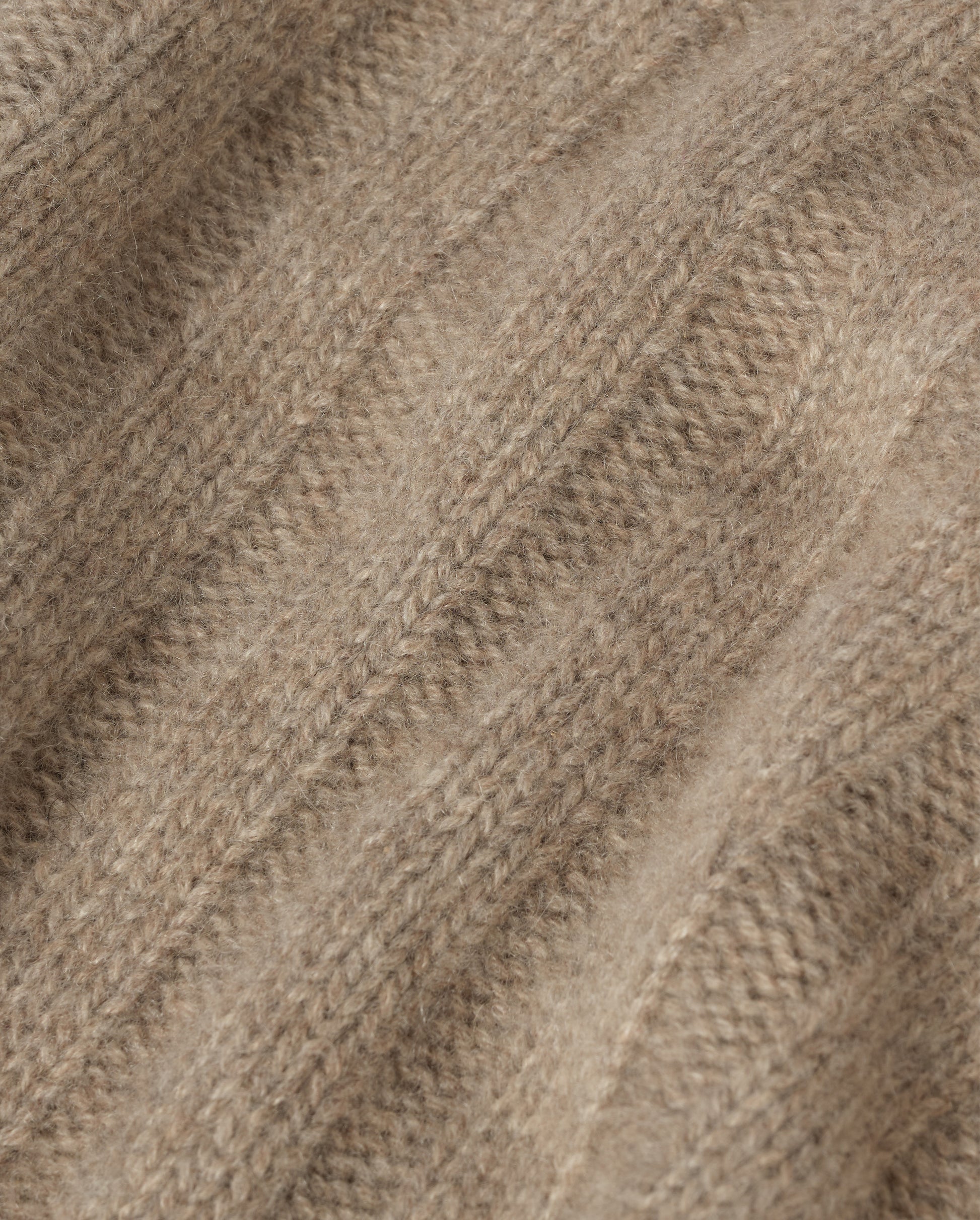 JOHNSTONS OF ELGIN PEEL CREW SWEATER CASHMERE FLAT RIB CREW SWEATER - 8 PLY LIGHT BROWN 100% CASHMERE KAC05751HB4447