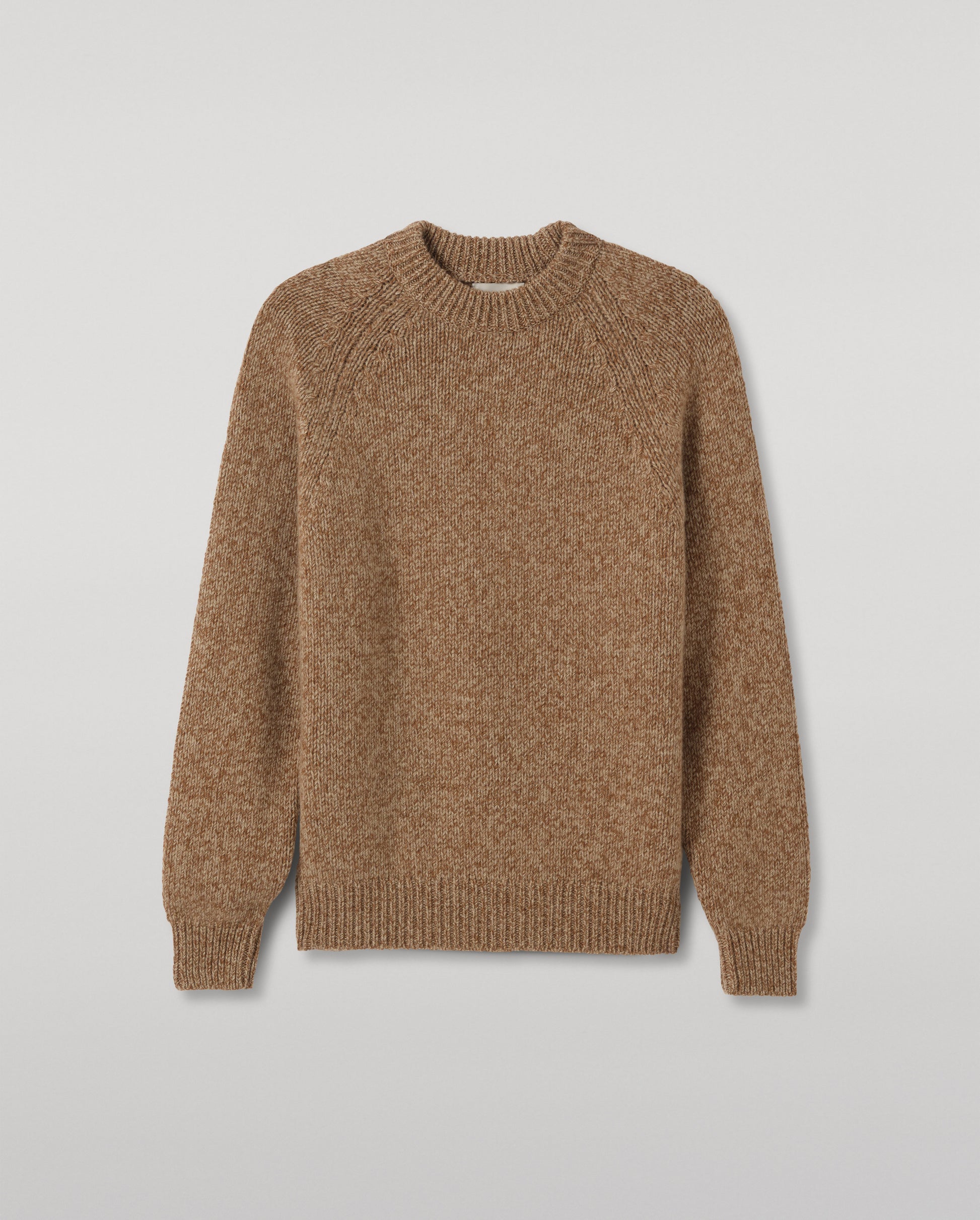 JOHNSTONS OF ELGIN FYFE CREW SWEATER CASHMERE 3 COLOUR MARL CREW SWEATER - 6 PLY BROWN MARL 100% CASHMERE KAC05753007013