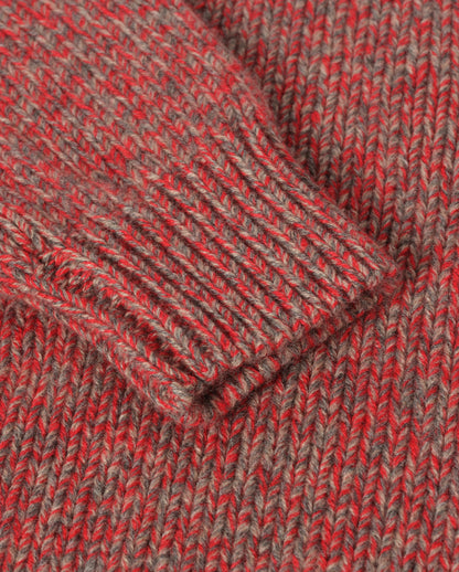 JOHNSTONS OF ELGIN FYFE CREW SWEATER CASHMERE 3 COLOUR MARL CREW SWEATER - 6 PLY RED MARL 100% CASHMERE KAC05753007014