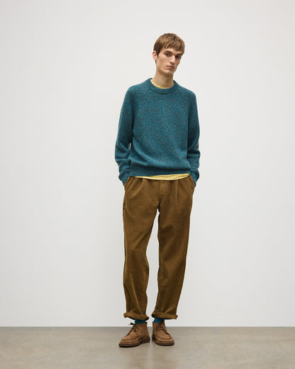 JOHNSTONS OF ELGIN FYFE CREW SWEATER CASHMERE 3 COLOUR MARL CREW SWEATER - 6 PLY BLUE MARL 100% CASHMERE KAC05753007012