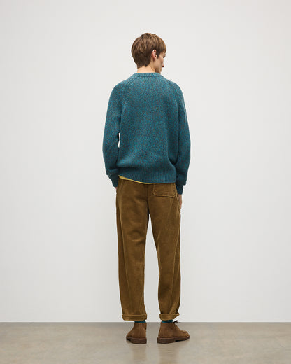 JOHNSTONS OF ELGIN FYFE CREW SWEATER CASHMERE 3 COLOUR MARL CREW SWEATER - 6 PLY BLUE MARL 100% CASHMERE KAC05753007012