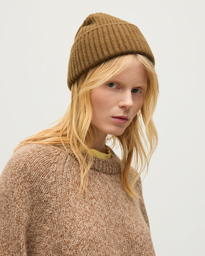JOHNSTONS OF ELGIN FYFE CREW SWEATER CASHMERE 3 COLOUR MARL CREW SWEATER - 6 PLY BROWN MARL 100% CASHMERE UAC05753007013