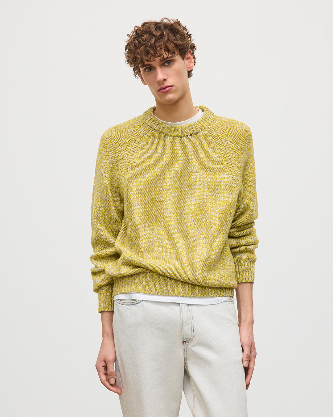 JOHNSTONS OF ELGIN MENS FYFE CREW SWEATER YELLOW 100% CASHMERE KAC05753006780