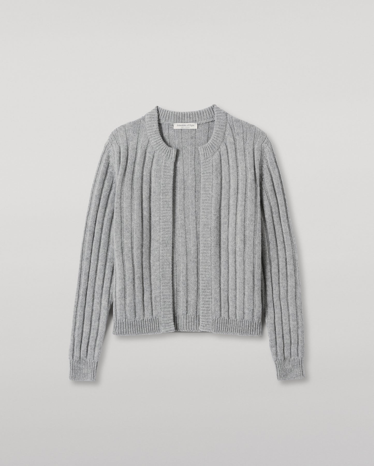 JOHNSTONS OF ELGIN WOMENS LECHT CREW CARDIGAN GREY 100% CASHMERE KAC05790HA0400