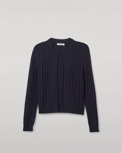 JOHNSTONS OF ELGIN WOMENS LECHT CREW CARDIGAN NAVY 100% CASHMERE KAC05790SD7666