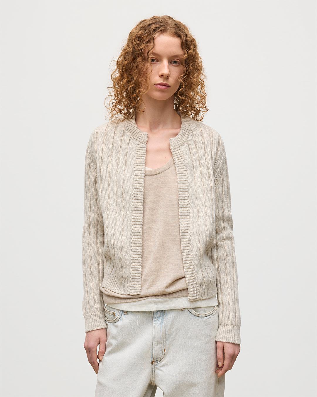 JOHNSTONS OF ELGIN WOMENS LECHT CREW CARDIGAN NATURAL 100% CASHMERE KAC05790HA0402