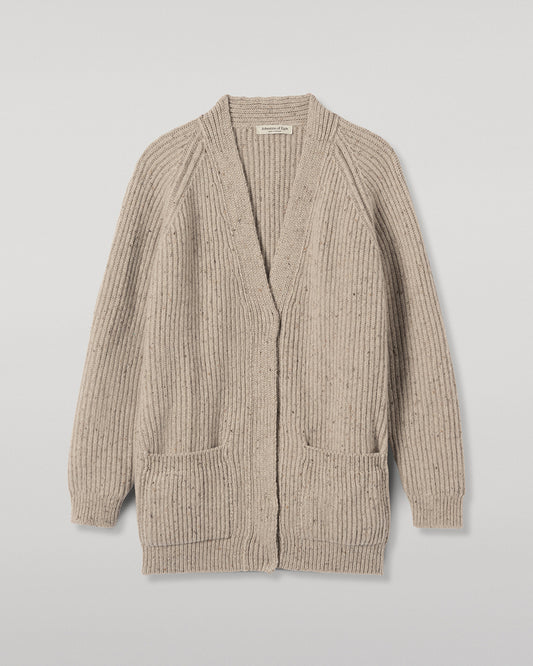 JOHNSTONS OF ELGIN NORAH CARDIGAN DONEGAL CASHMERE RIBBED CARDIGAN WITH POCKETS CREAM 100% CASHMERE KAC05992HA0397