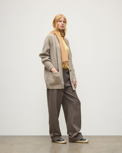 JOHNSTONS OF ELGIN NORAH CARDIGAN DONEGAL CASHMERE RIBBED CARDIGAN WITH POCKETS CREAM 100% CASHMERE KAC05992HA0397