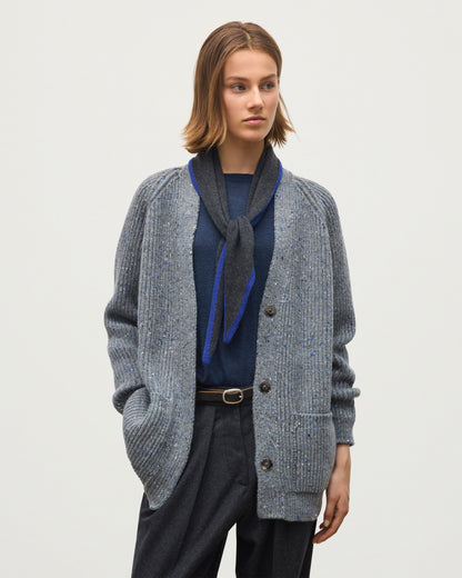JOHNSTONS OF ELGIN NORAH CARDIGAN DONEGAL CASHMERE RIBBED CARDIGAN WITH POCKETS GREY 100% CASHMERE KAC05992HA4270