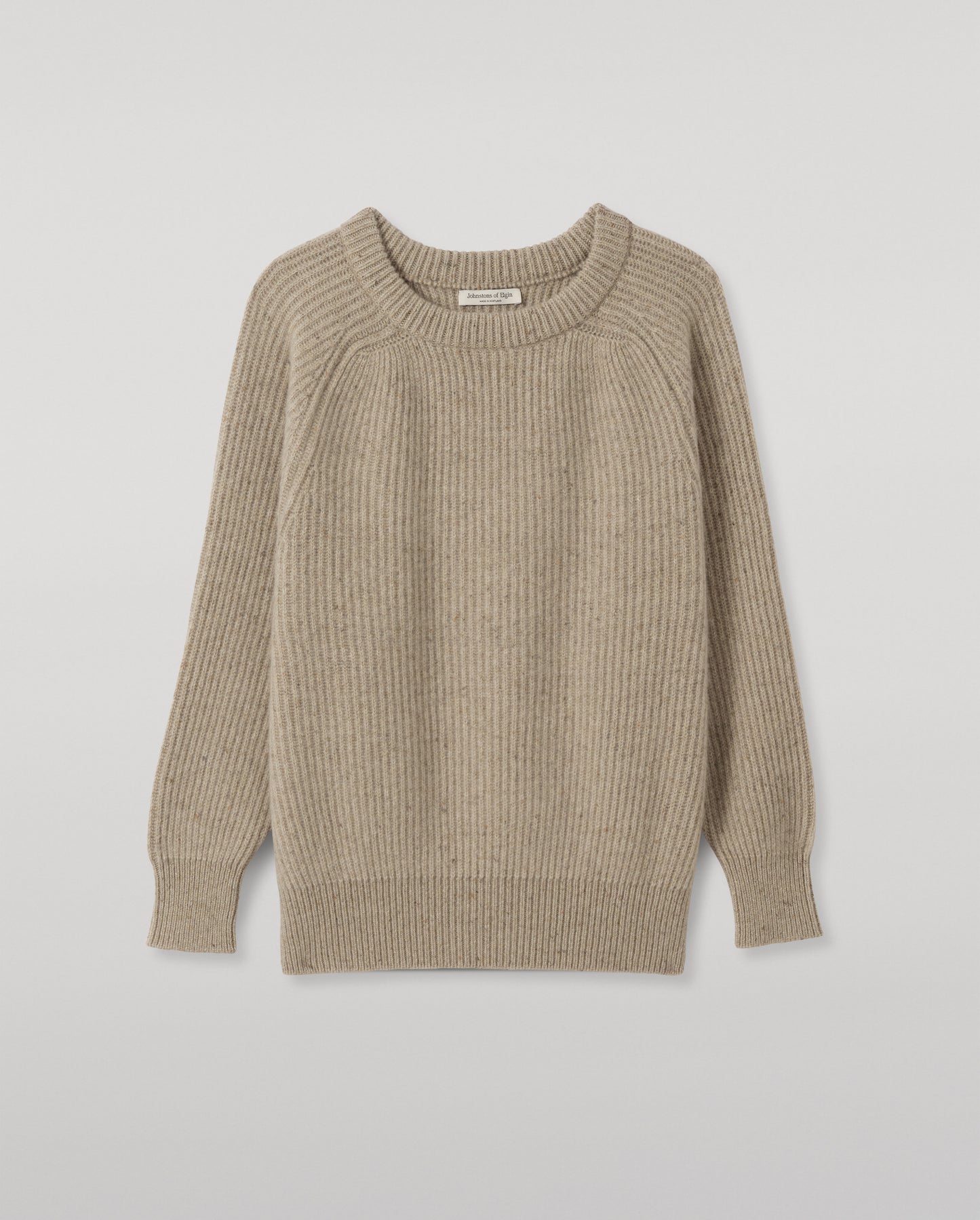 JOHNSTONS OF ELGIN NORAH CREW SWEATER DONEGAL CASHMERE OVERSIZED RIBBED SWEATER CREAM 100% CASHMERE KAC05993HA0397