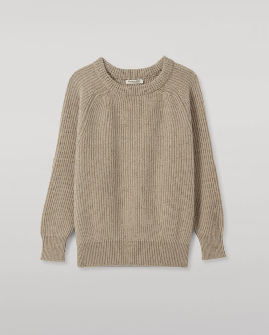 JOHNSTONS OF ELGIN NORAH CREW SWEATER DONEGAL CASHMERE OVERSIZED RIBBED SWEATER CREAM 100% CASHMERE KAC05993HA0397