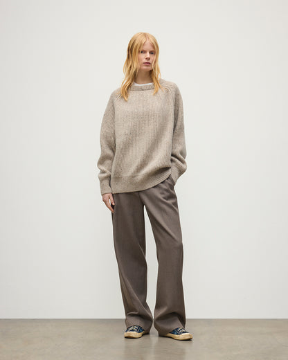 JOHNSTONS OF ELGIN NORAH CREW SWEATER DONEGAL CASHMERE OVERSIZED RIBBED SWEATER CREAM 100% CASHMERE KAC05993HA0397