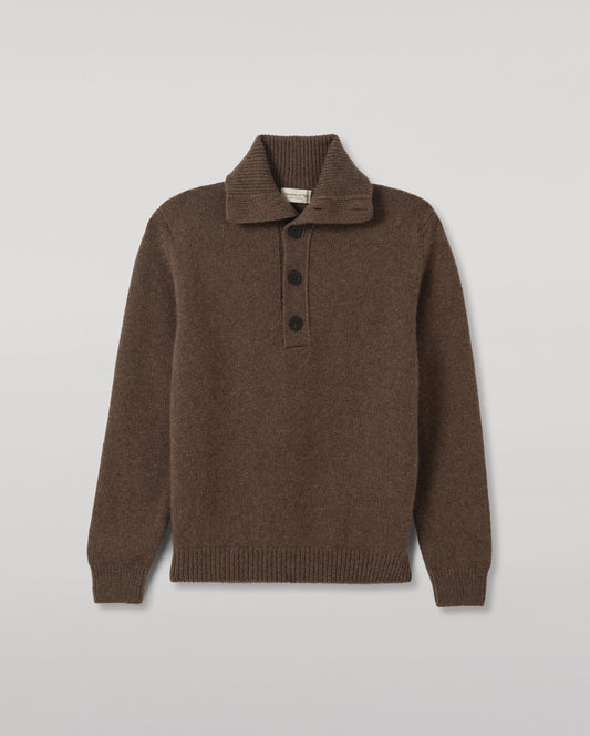 JOHNSTONS OF ELGIN DOUGLAS BUTTON NECK SWEATER CASHMERE BUTTON NECK SWEATER BROWN 100% CASHMERE KAC06010HB7126