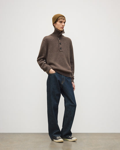 JOHNSTONS OF ELGIN DOUGLAS BUTTON NECK SWEATER CASHMERE BUTTON NECK SWEATER BROWN 100% CASHMERE KAC06010HB7126