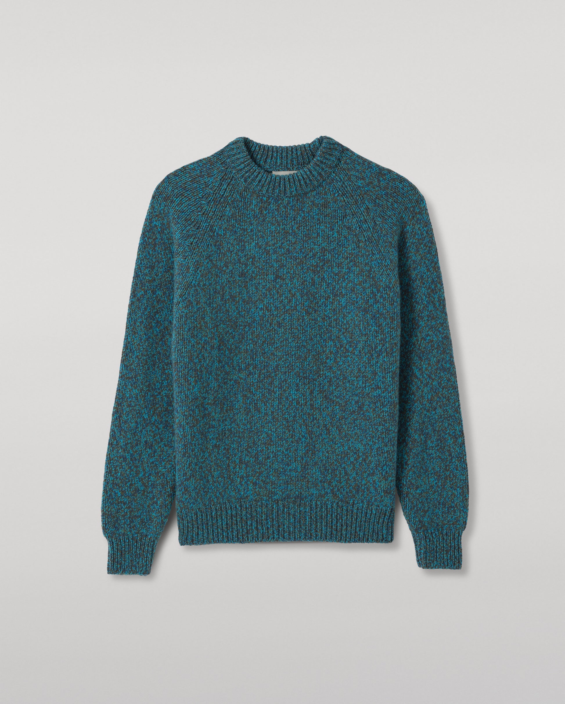 JOHNSTONS OF ELGIN FYFE CREW SWEATER CASHMERE 3 COLOUR MARL CREW SWEATER - 6 PLY BLUE MARL 100% CASHMERE UAC05753007012