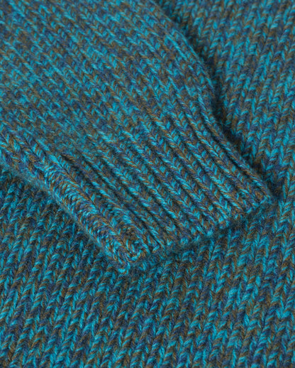 JOHNSTONS OF ELGIN FYFE CREW SWEATER CASHMERE 3 COLOUR MARL CREW SWEATER - 6 PLY BLUE MARL 100% CASHMERE UAC05753007012