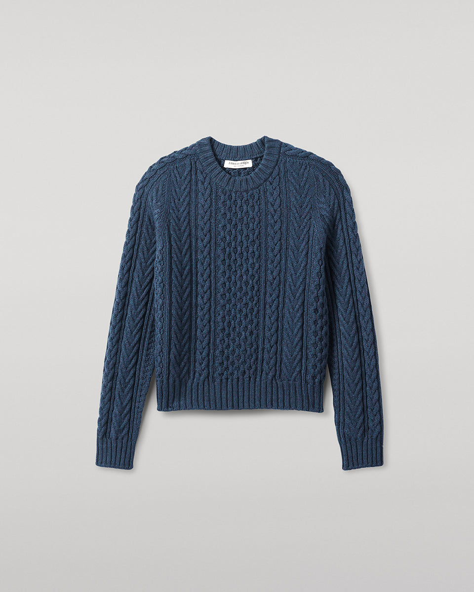 Johnstons of Elgin AW25 Women's Knitwear Heather Navy Aran Cable Navy Cashmere Jumper Details  KAI05086HD7321