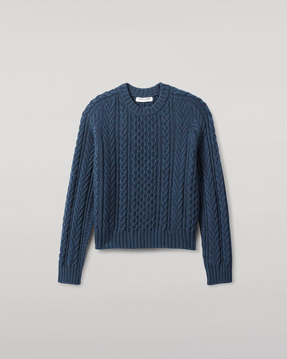 Johnstons of Elgin AW25 Women's Knitwear Heather Navy Aran Cable Navy Cashmere Jumper Details  KAI05086HD7321