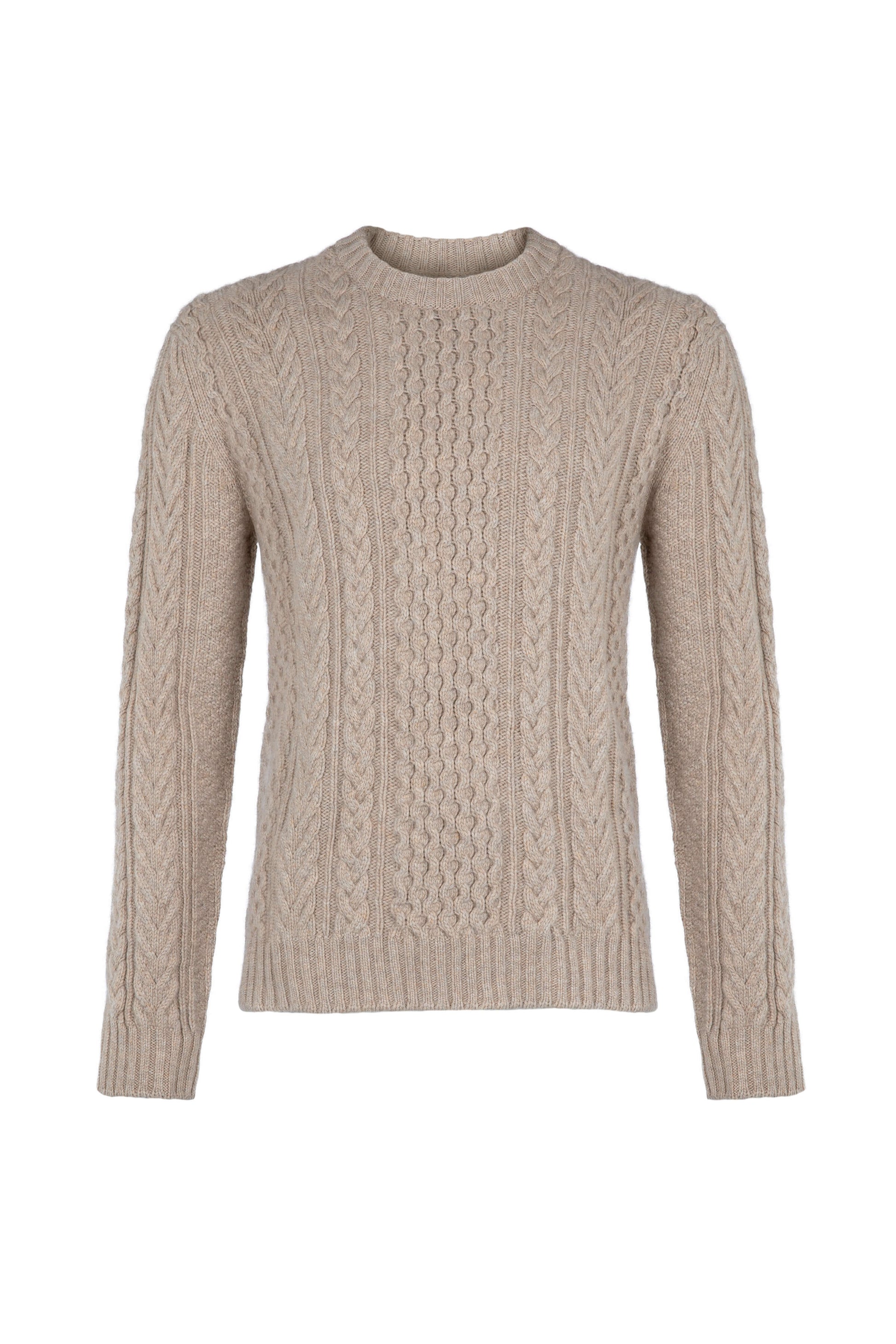 Johnstons of Elgin Men's Knitwear Oatmeal Aran Cable Cashmere Jumper KAI05106HB0210