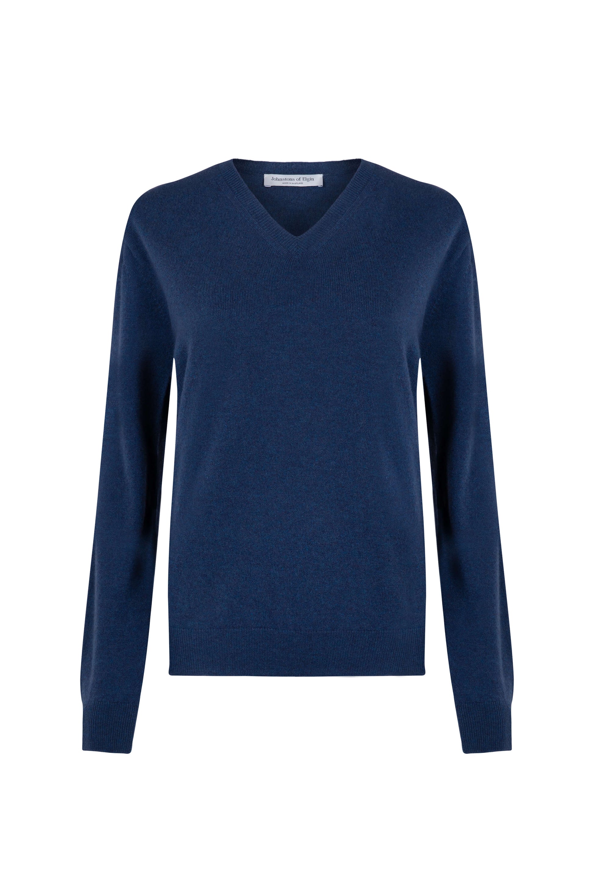 Johnstons of Elgin Womens Knitwear Ocean Blue Classic Cashmere V Neck KAI05140HD7244