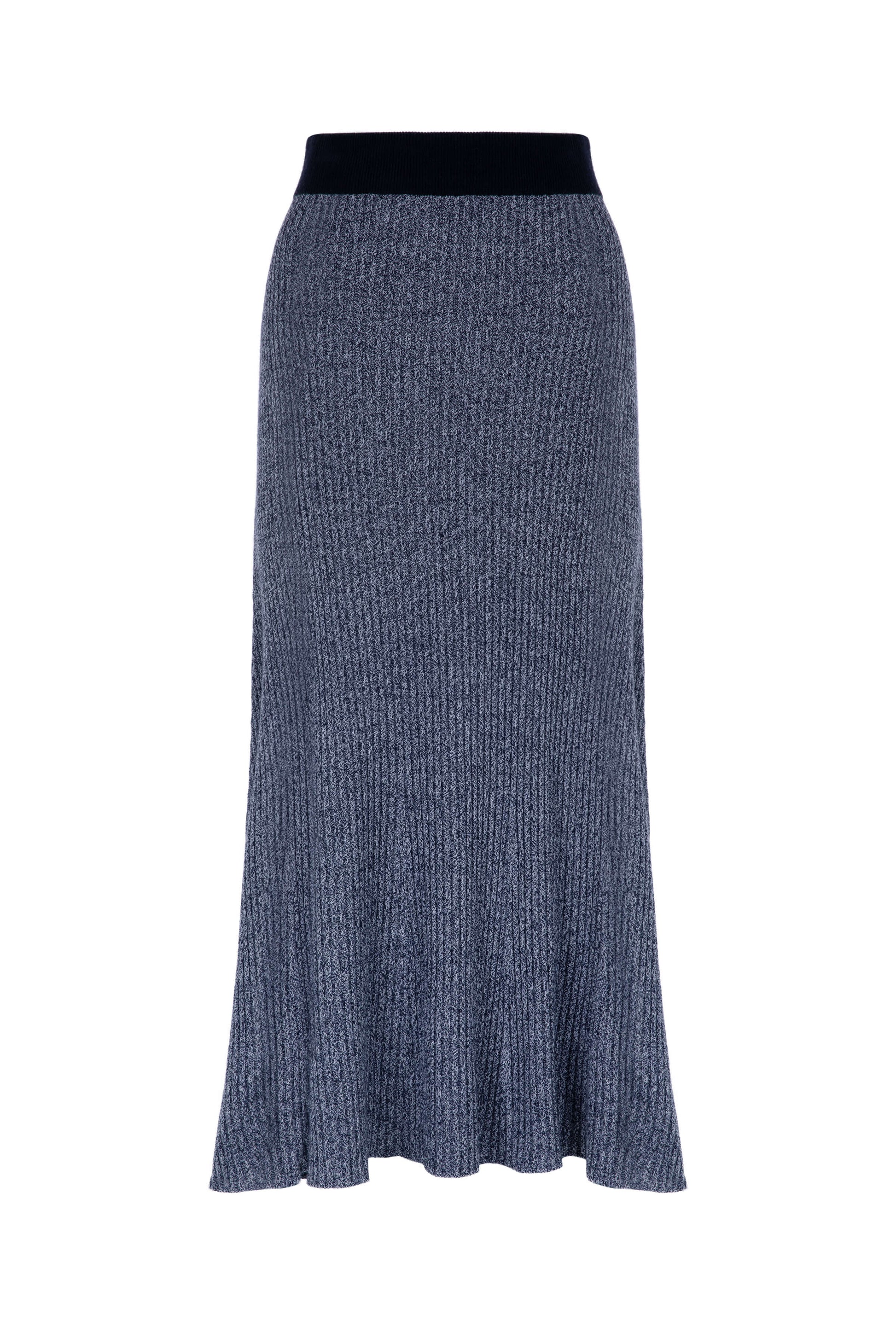 Johnstons of Elgin SS24 Women's Knitwear Dark Navy Marl Ribbed Marl Cashmere Skirt KAI05206Q23957