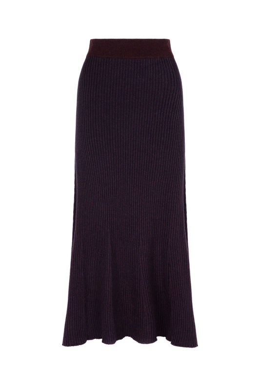 Ribbed Marl Dark Brown Cashmere Skirt