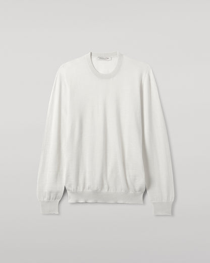 Johnstons of Elgin AW25 Men's Knitwear White Superfine Cashmere V Neck Jumper  against a white backdrop  KAI05242HA0327
