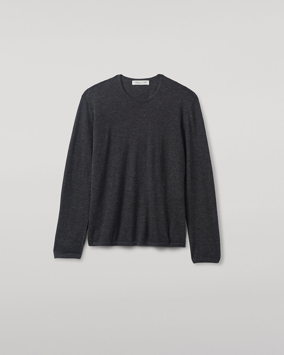 Johnstons of Elgin AW24 Women's Knitwear Charcoal Superfine Cashmere Long Sleeve T-Shirt KAI05318HA7180