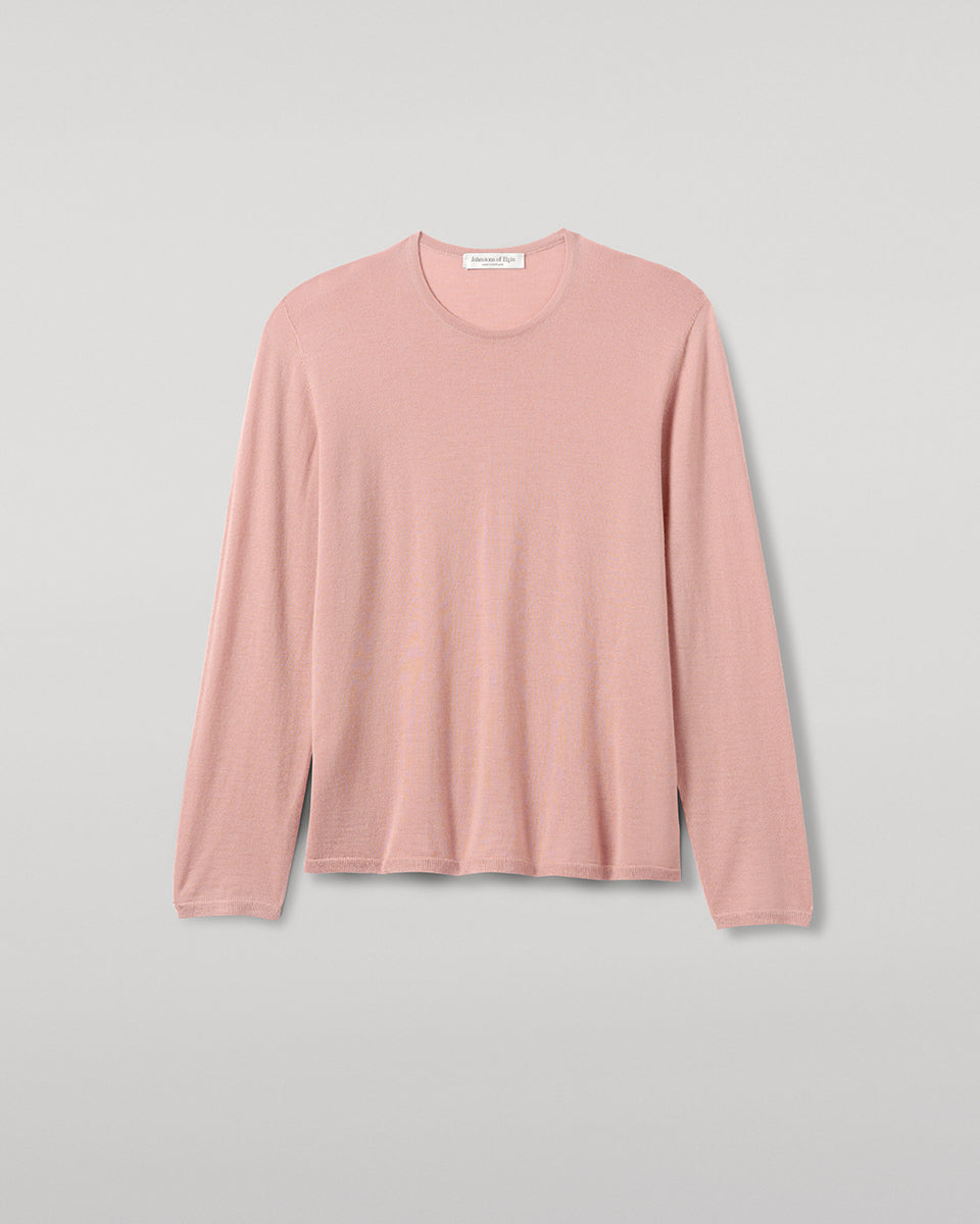 Johnstons of Elgin AW25 Women's Knitwear Nude Superfine Cashmere Pink Jumper neckline details KAI05318SE5274