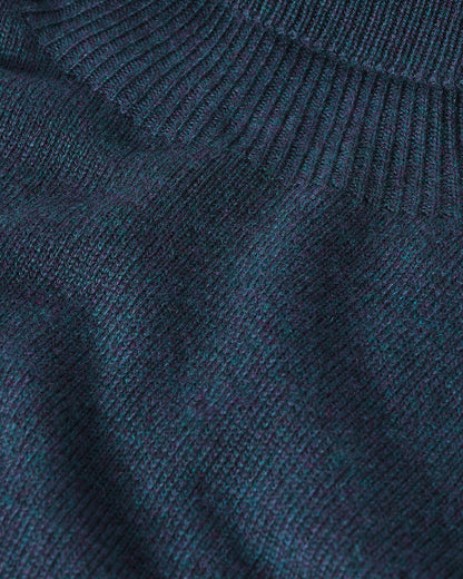 Johnstons of Elgin AW25 Women's Knitwear Heather Navy Gauzy Cashmere Roll Neck Close up KAI05324HD7321