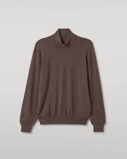 JOHNSTONS OF ELGIN FIN ROLL COLLAR SUPERFINE CASHMERE ROLL COLLAR SWEATER - 3 PLY BROWN 100% CASHMERE KAI05333HB7092