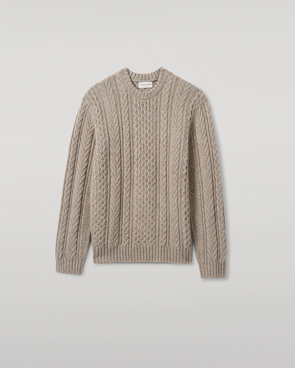 Johnstons of Elgin AW25 Men's Ash Aran Cable Cashmere Jumper KAI05336HB4334
