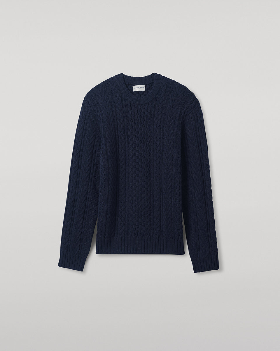 Johnstons of Elgin AW25 Men's Knitwear Dark Navy Aran Cable Cashmere Jumper KAI05336SD7286