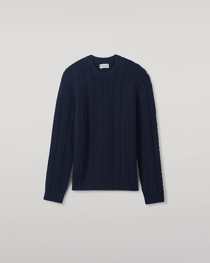 Johnstons of Elgin AW25 Men's Knitwear Dark Navy Aran Cable Cashmere Jumper KAI05336SD7286