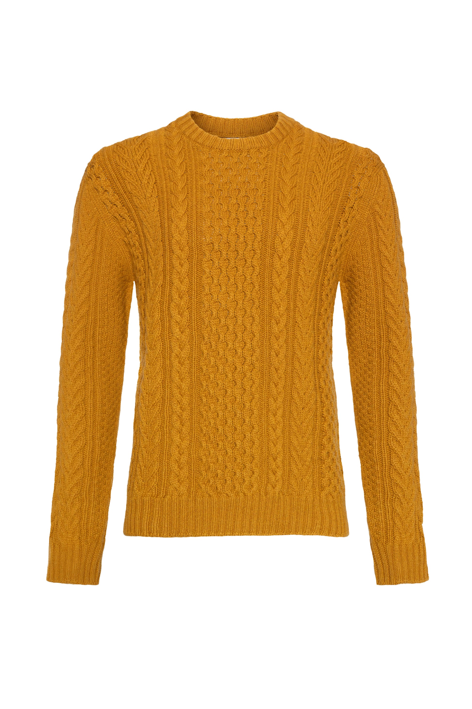 Johnstons of Elgin AW24 Men's Knitwear Ochre Aran Cable Cashmere Jumper KAI05336SF4347