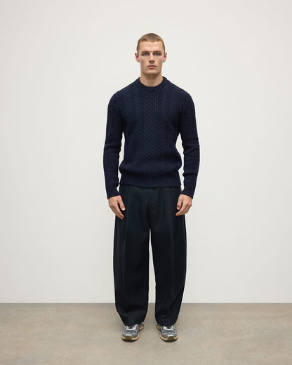 Johnstons of Elgin AW25 Men's Knitwear Dark Navy Aran Cable Cashmere Jumper KAI05336SD7286