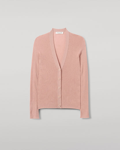 Johnstons of Elgin AW25 Women's Knitwear Nude Superfine Cashmere Pink Cardigan Neckline details KAI05372SE5274