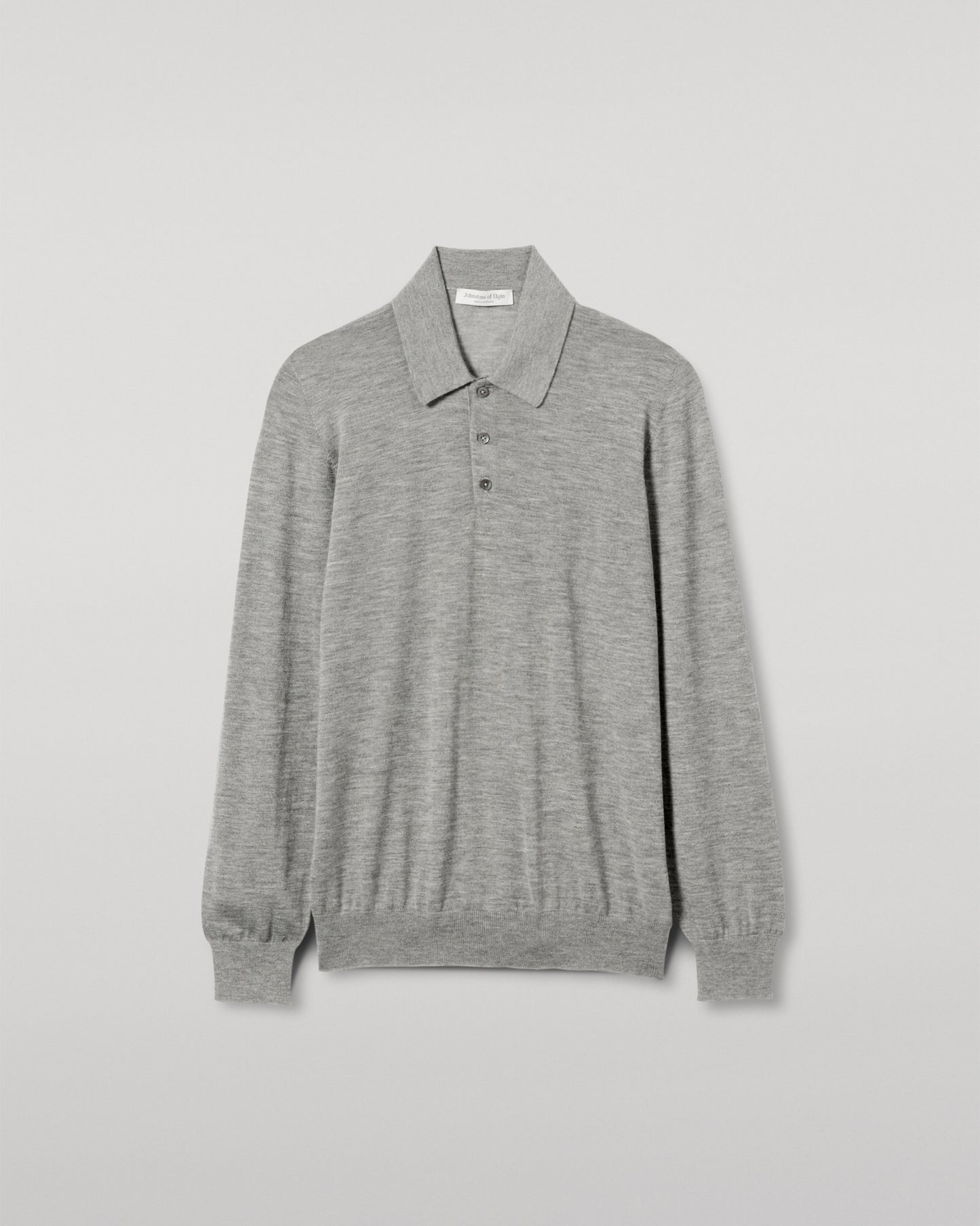 JOHNSTONS OF ELGIN MENS FIN SUPERFINE LONG SLEEVE POLOSHIRT GREY 100% SUPERFINE CASHMERE  KAI05481HA4253