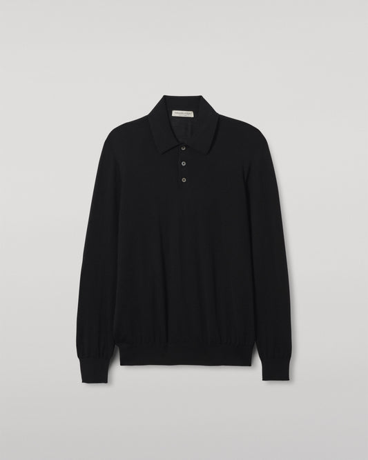 Johnstons of Elgin AW25 Men's Knitwear Black Black Cashmere Polo Shirt KAI05481SA7146