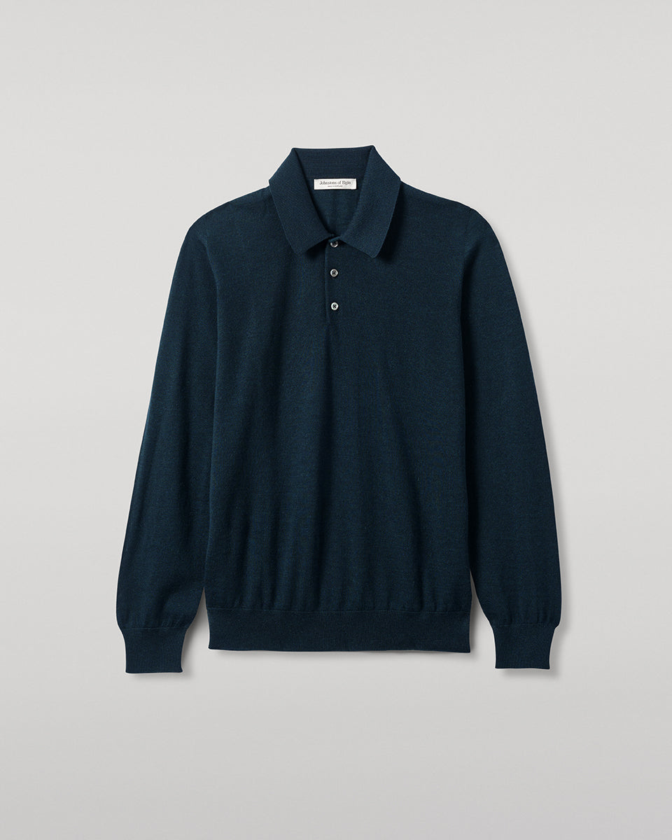Johnstons of Elgin AW25 Men's Knitwear Bottle Green Green Cashmere Polo Shirt KAI05481SC7344
