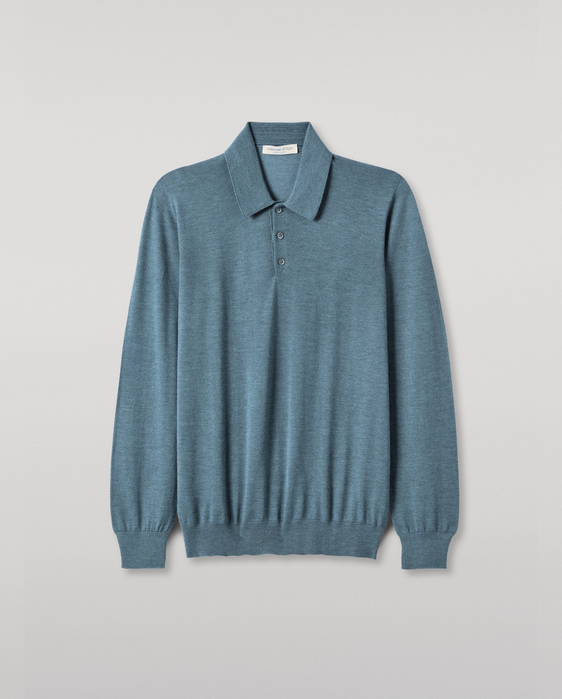 MENS FIN SUPERFINE LONG SLEEVE POLOSHIRT GREEN 100% SUPERFINE CASHMERE KAI05481SD5242