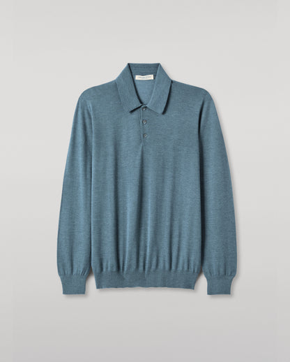 MENS FIN SUPERFINE LONG SLEEVE POLOSHIRT GREEN 100% SUPERFINE CASHMERE KAI05481SD5242