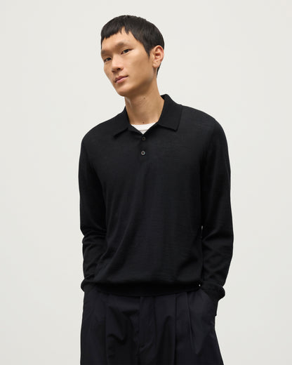 Johnstons of Elgin AW25 Men's Knitwear Black Black Cashmere Polo Shirt KAI05481SA7146